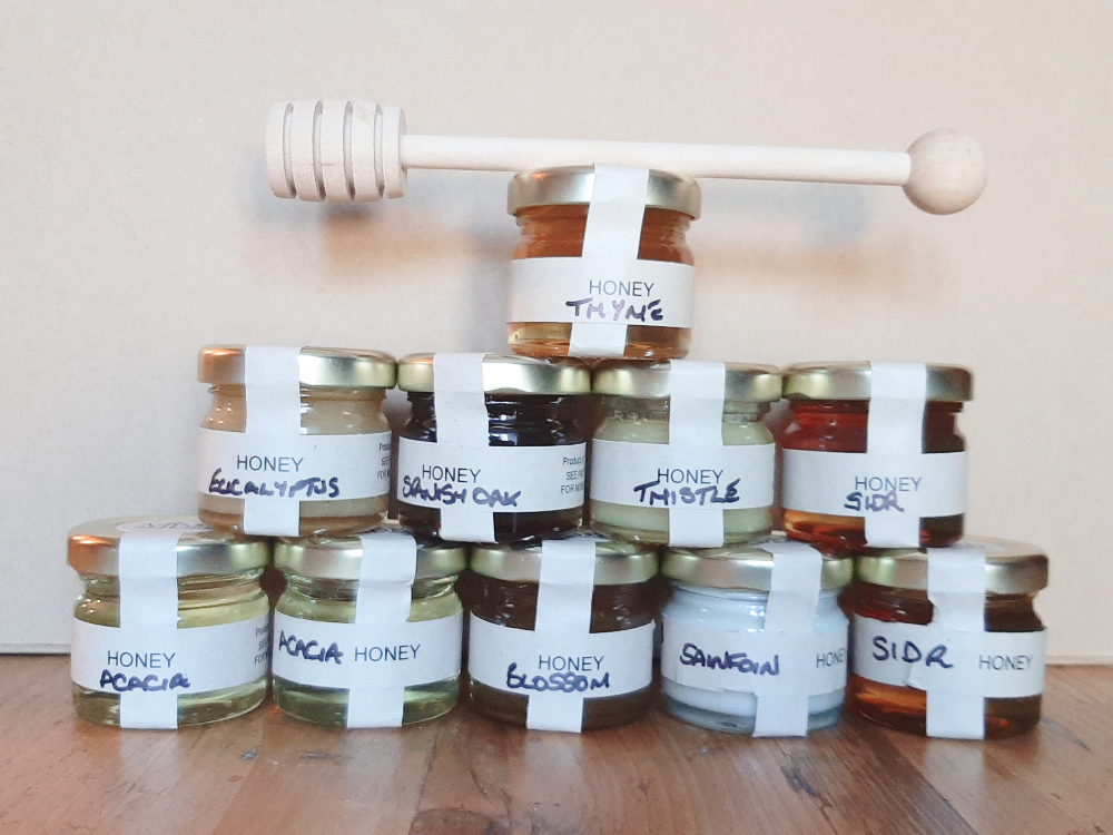 Jars of honey in tasting set