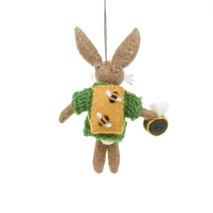 back of rabbit and bee decoration, rabbit wears a bee themed backpack