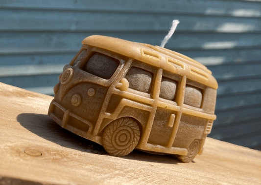 Pure beeswax camper van candle, hand made in Somerset