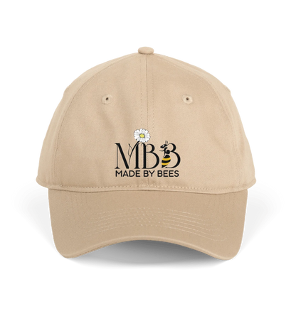 Beige cap with 'Made by Bees' logo on a white background