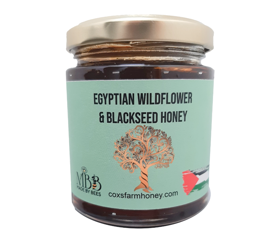 Jar of Egyptian honey with Palestinian flag