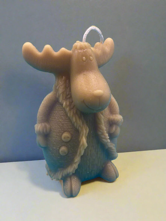 Christmas moose in a coat candle too cute to light