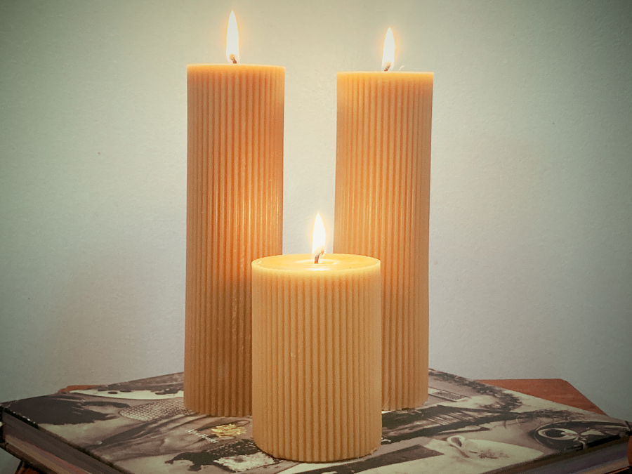 tall ribbed beeswax candles